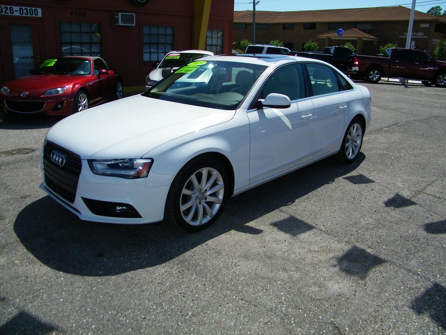 2013 White /Beige Audi A4 2.0T Premium Sedan quattro (WAUKFAFL9DA) with an 2.0L L4 DOHC 16V TURBO engine, AUTOMATIC transmission, located at 4000 Bee Ridge Road, Sarasota, FL, 34233, (941) 926-0300, 27.298664, -82.489151 - Photo#0