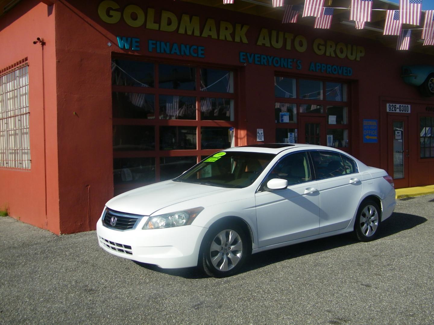 2009 White /Tan Honda Accord EX Sedan AT (1HGCP26769A) with an 2.4L L4 DOHC 16V engine, 5-Speed Automatic transmission, located at 4000 Bee Ridge Road, Sarasota, FL, 34233, (941) 926-0300, 27.298664, -82.489151 - Photo#0