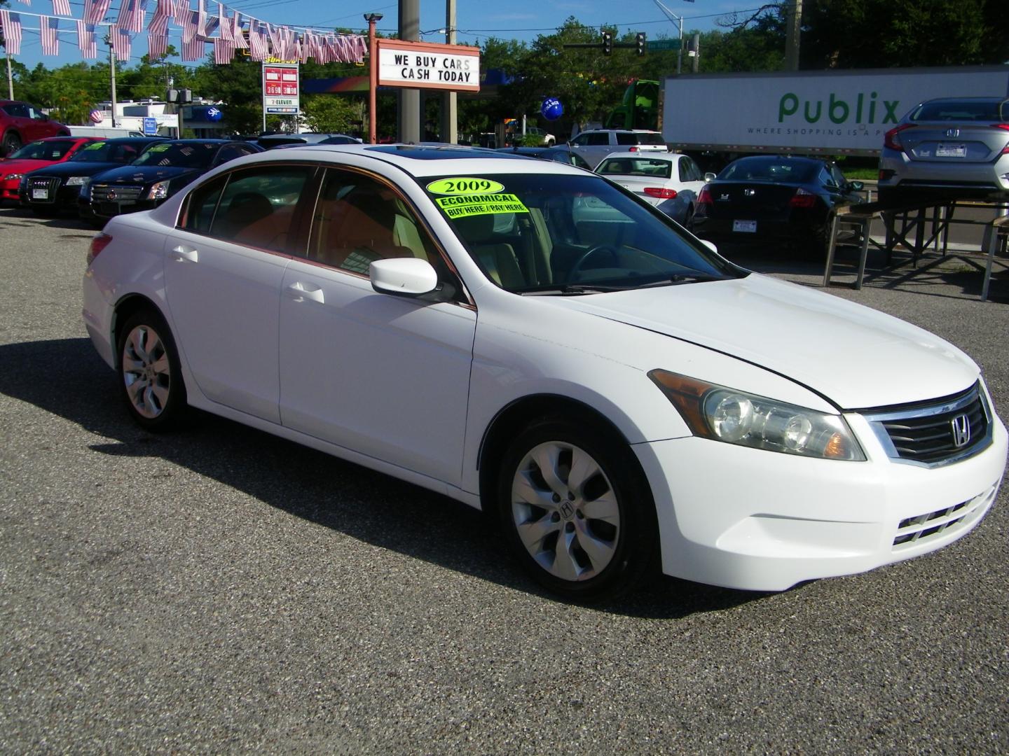 2009 White /Tan Honda Accord EX Sedan AT (1HGCP26769A) with an 2.4L L4 DOHC 16V engine, 5-Speed Automatic transmission, located at 4000 Bee Ridge Road, Sarasota, FL, 34233, (941) 926-0300, 27.298664, -82.489151 - Photo#1